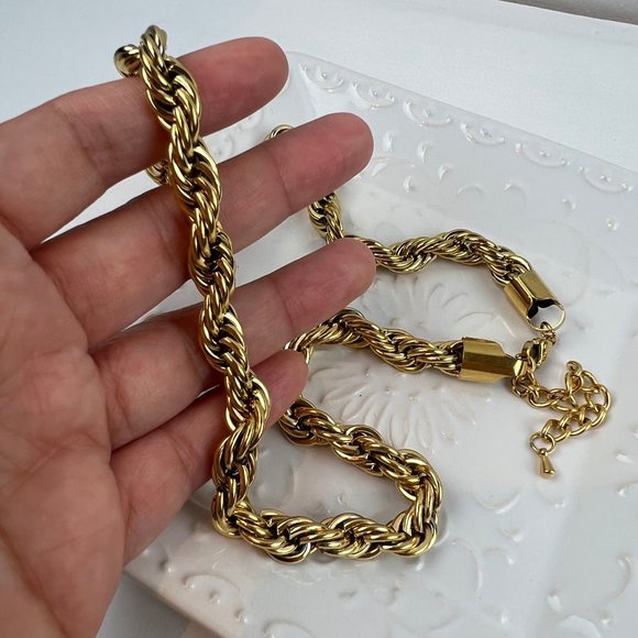 Thick Chain Necklace Gold Thick Choker Necklace Chunky Chain Twisted Necklace - Picture 3 of 13